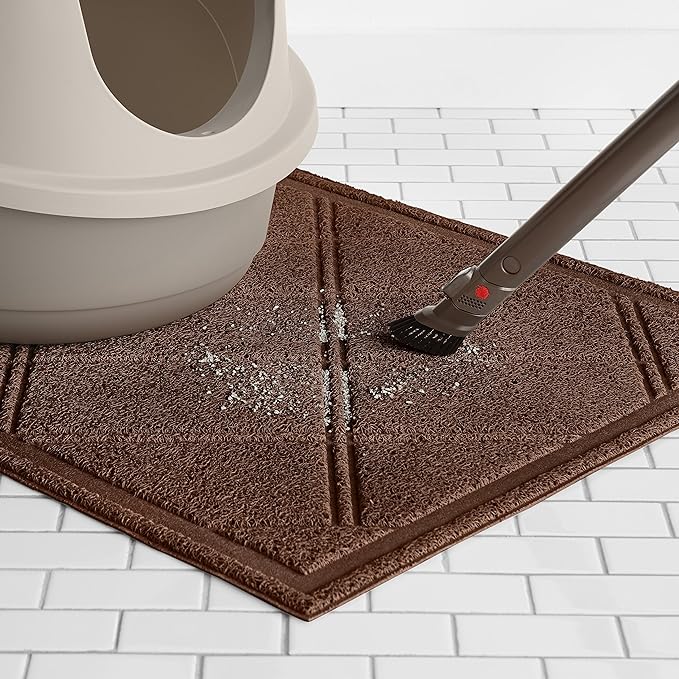 Amazon Basics Less-Mess Cat Litter Box Mat,24" x 35",Unscented,Brown,(Pack of 10)