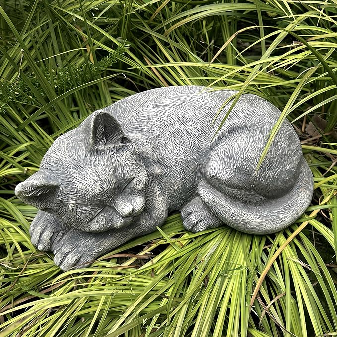 Garden Sleeping Cat Memorial Stone Cat Grave Marker Remembrance Kitten Statues for Garden,Patio,Lawn,Grave Decor Pet Sympathy Gift