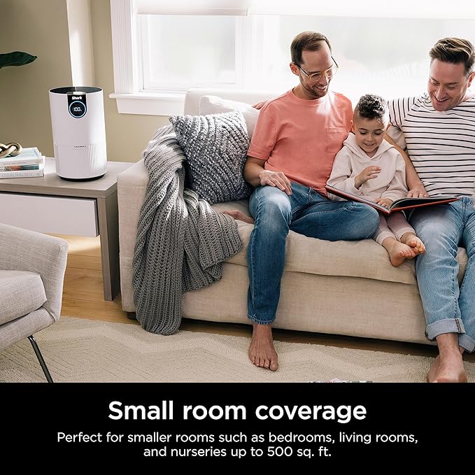 Shark HP132 Clean Sense Air Purifier with Odor Neutralizer Technology, HEPA Filter, 500 sq. ft., Small Room, Bedroom, Office, Captures 99.98% of Particles, Dust, Smoke & Allergens, Portable, White