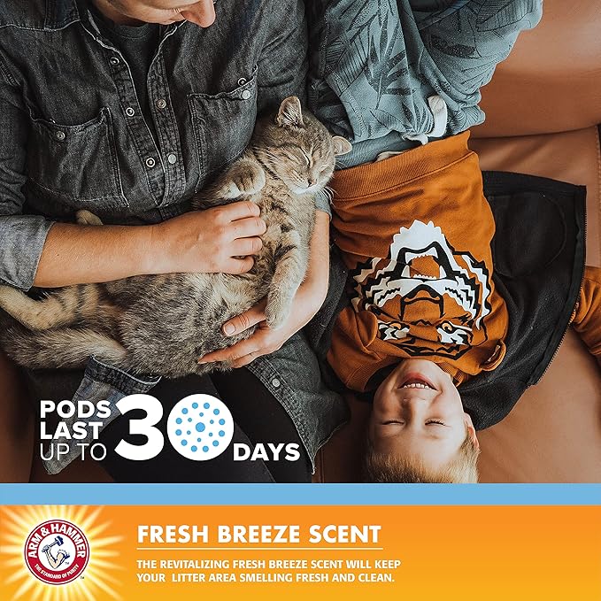Arm & Hammer Pets Cat Litter Box Deodorizer Pods, Adhesive Odor Absorbing Gel Pods with Fresh Breeze Scent for Litter Pan Area, Easy Stick On Cat Box Freshener, 2 Pcs/Pack