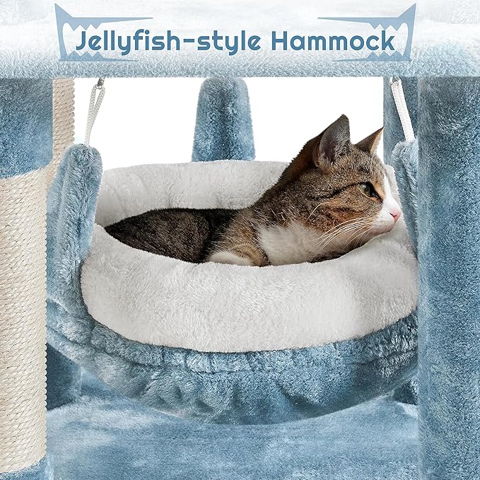 Yaheetech 61in Tall Ocean-Themed Cat Tree, Multi-Level Cat Tower with Shark's Mouth-Shaped Nest, Fish-Shaped Platform, Sisal Scratching Posts, Plush Pet Bed Furniture as Kitty Activity Center