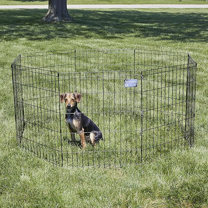 MidWest Homes for Pets Folding Metal Puppy / Dog Exercise Pen, Indoor/Outdoor Playpen with No Door, Provides 16 Sq Feet of Play Space, 30-Inches Tall, Black E-Coated