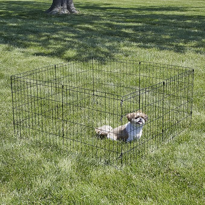 MidWest Homes for Pets Folding Metal Puppy / Dog Exercise Pen, Indoor/Outdoor Playpen with No Door, Provides 16 Sq Feet of Play Space, 24-Inches Tall, Black E-Coated