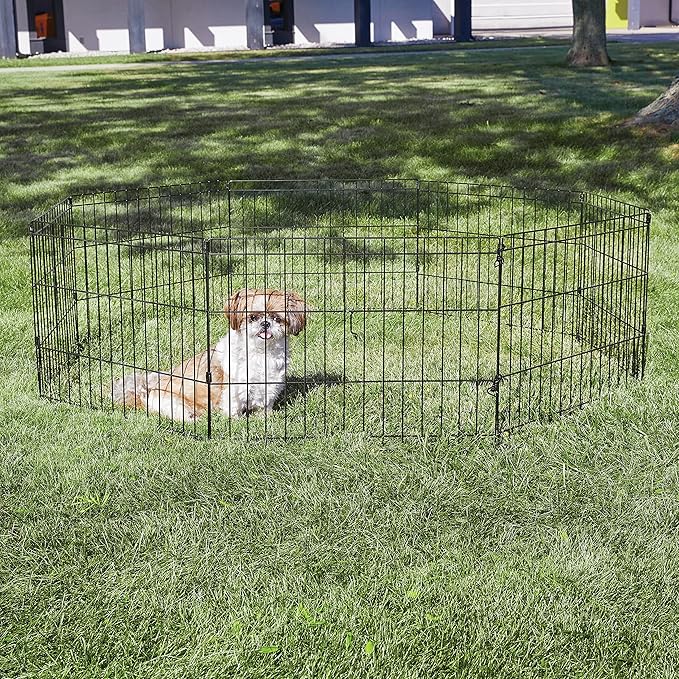 MidWest Homes for Pets Folding Metal Puppy / Dog Exercise Pen, Indoor/Outdoor Playpen with No Door, Provides 16 Sq Feet of Play Space, 18-Inches Tall, Black E-Coated