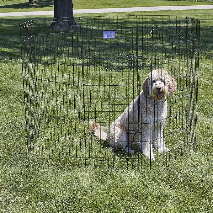 MidWest Homes for Pets Dog Exercise Pen & Playpen, 24" W x 48" H, with Door, Black