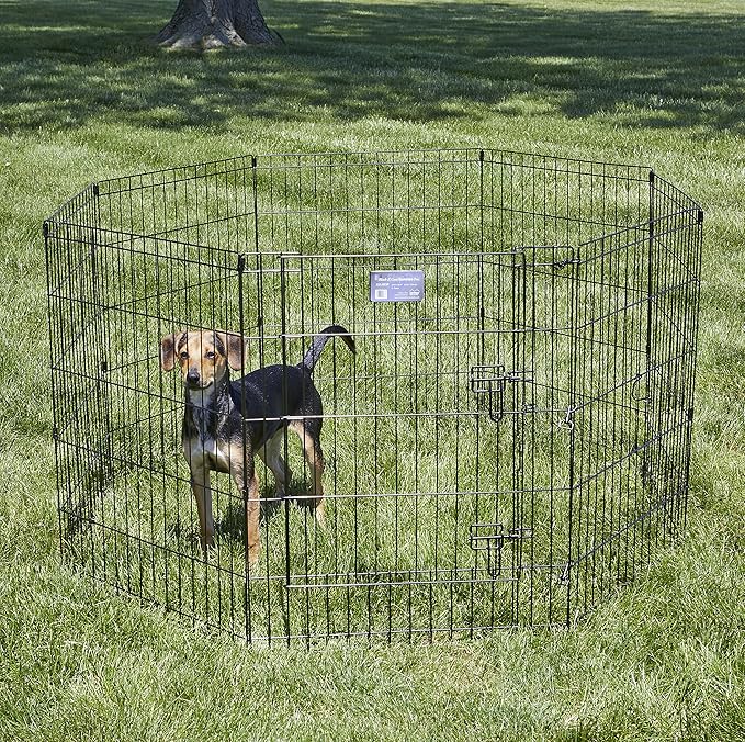 MidWest Homes for Pets Folding Metal Dog Exercise Pen, Indoor/Outdoor Playpen with Secure Door, Provides 16 Sq Feet of Play Space, 30-Inches Tall, Black E-Coated