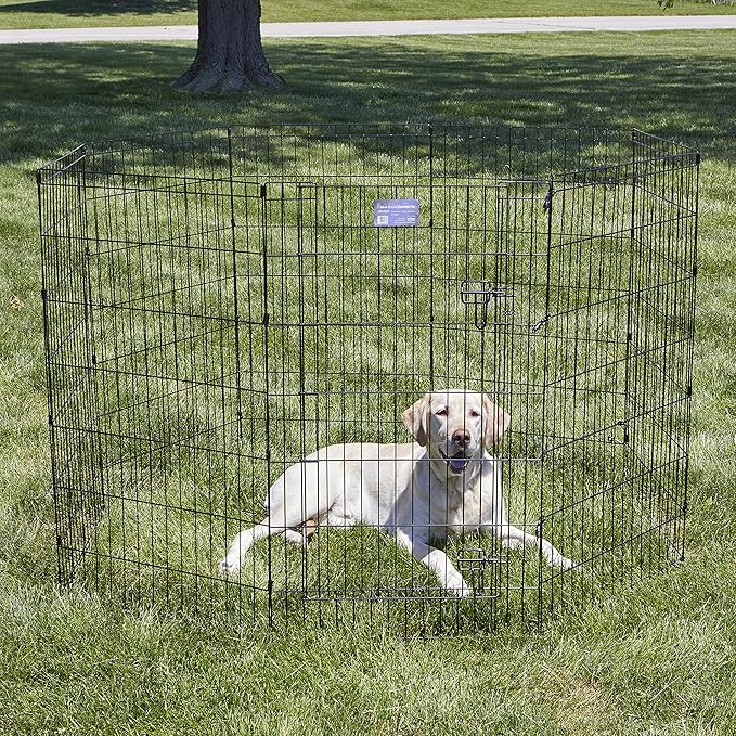 MidWest Homes for Pets Folding Metal Dog Exercise Pen, Indoor/Outdoor Playpen with Secure Door, Provides 16 Sq Feet of Play Space, 42-Inches Tall, Black E-Coated