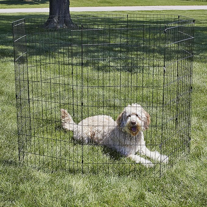 MidWest Homes for Pets Folding Metal Dog Exercise Pen, Indoor/Outdoor Playpen with No Door, Provides 16 Sq Feet of Play Space, 48-Inches Tall, Black E-Coated