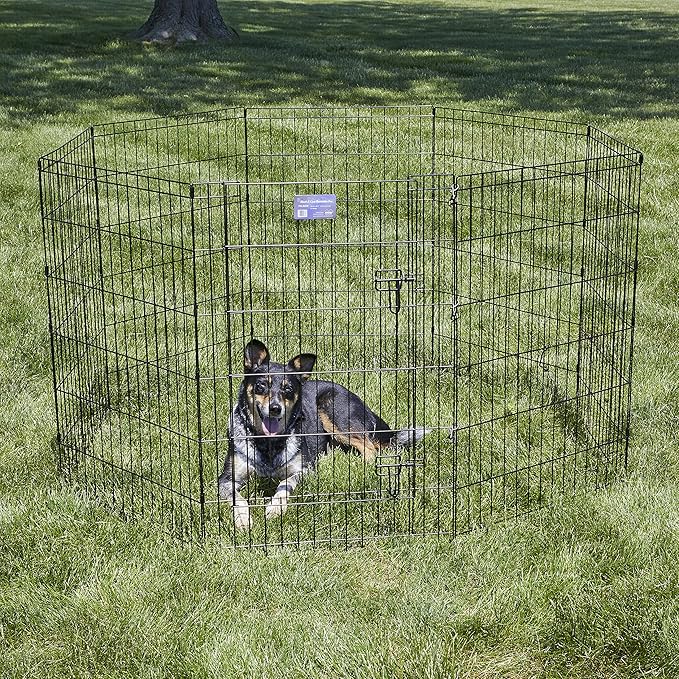 MidWest Homes for Pets Folding Metal Dog Exercise Pen, Indoor/Outdoor Playpen with Secure Door, Provides 16 Sq Feet of Play Space, 36-Inches Tall, Black E-Coated
