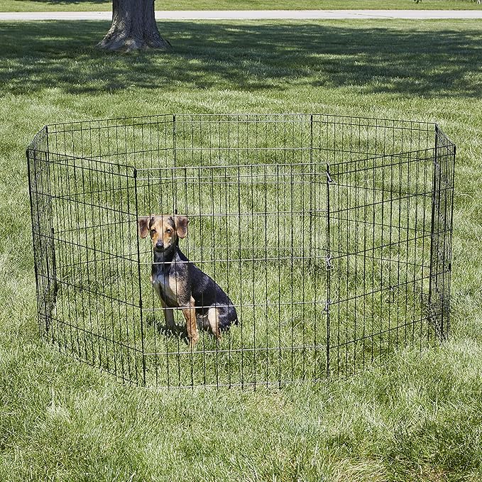 MidWest Homes for Pets Folding Metal Puppy / Dog Exercise Pen, Indoor/Outdoor Playpen with No Door, Provides 16 Sq Feet of Play Space, 30-Inches Tall, Black E-Coated