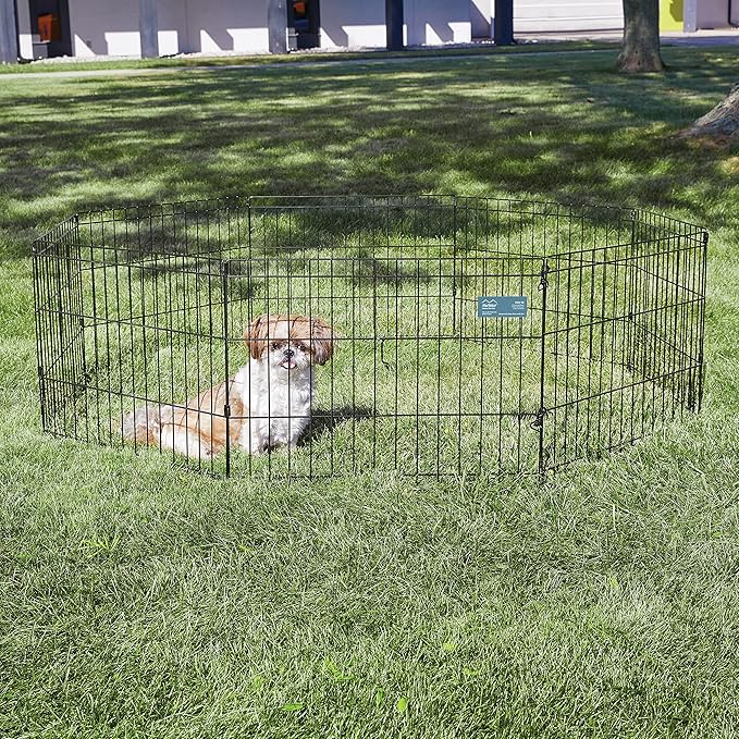 MidWest Homes for Pets Folding Metal Puppy / Dog Exercise Pen, Indoor/Outdoor Playpen with No Door, Provides 16 Sq Feet of Play Space, 18-Inches Tall, Black E-Coated