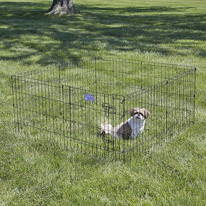 MidWest Homes for Pets Folding Metal Puppy / Dog Exercise Pen, Indoor/Outdoor Playpen with Secure Door, Provides 16 Sq Feet of Play Space, 24-Inches Tall, Black E-Coated