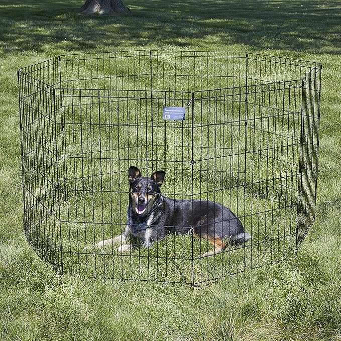 MidWest Homes for Pets Folding Metal Dog Exercise Pen, Indoor/Outdoor Playpen with No Door, Provides 16 Sq Feet of Play Space, 36-Inches Tall, Black E-Coated